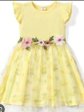 Girls Yellow Tulle Party Dress – PatPat 6/7 Y Floral Princess Style